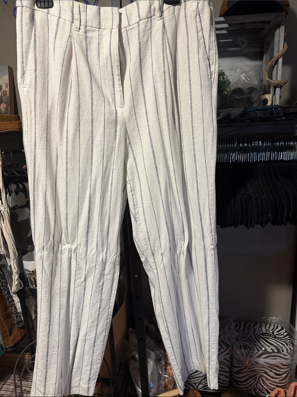 Old Navy White Trousers with Black Pinstripes